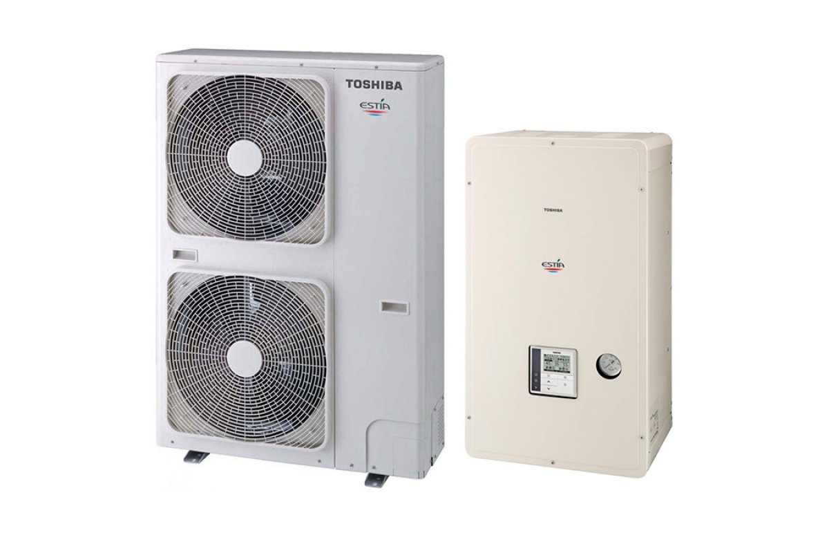 Термопомпа Toshiba Estia HWS-P1105XWHT9-E/HWS-P1105HR-E POWERFUL, 11 kW, отопление, охлаждане и БГВ